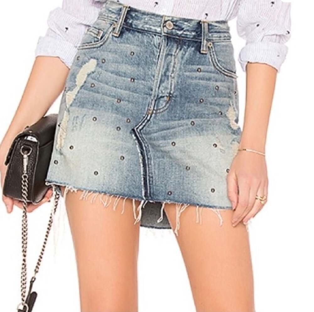 RAILS Wynonna Studded Distressed Denim Mini Skirt